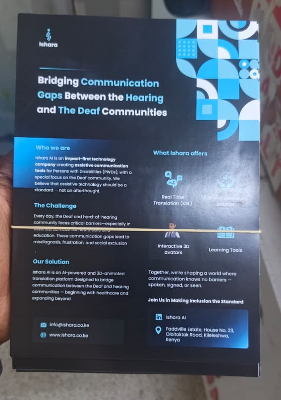 An Ishara flyer shown in a real-world outreach setting