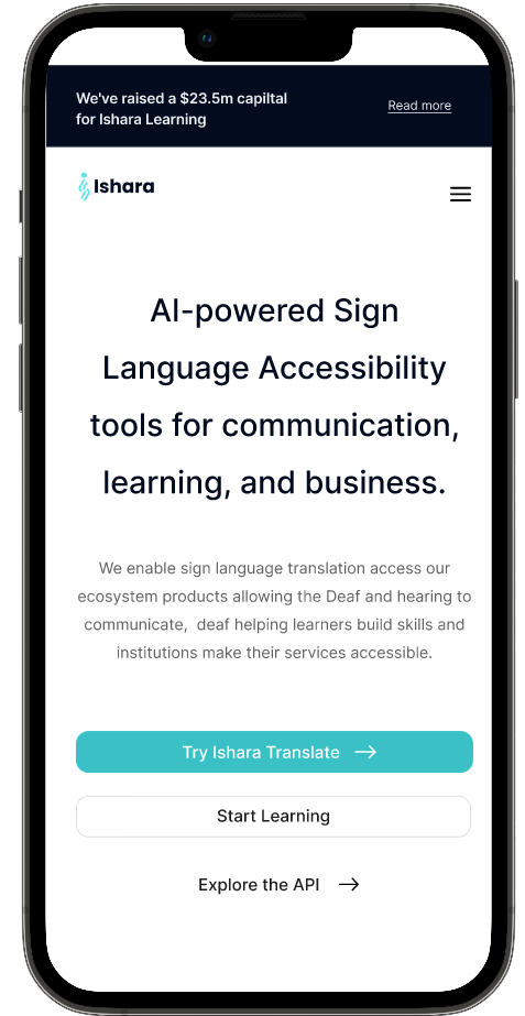 The Ishara product interface shown on a mobile screen